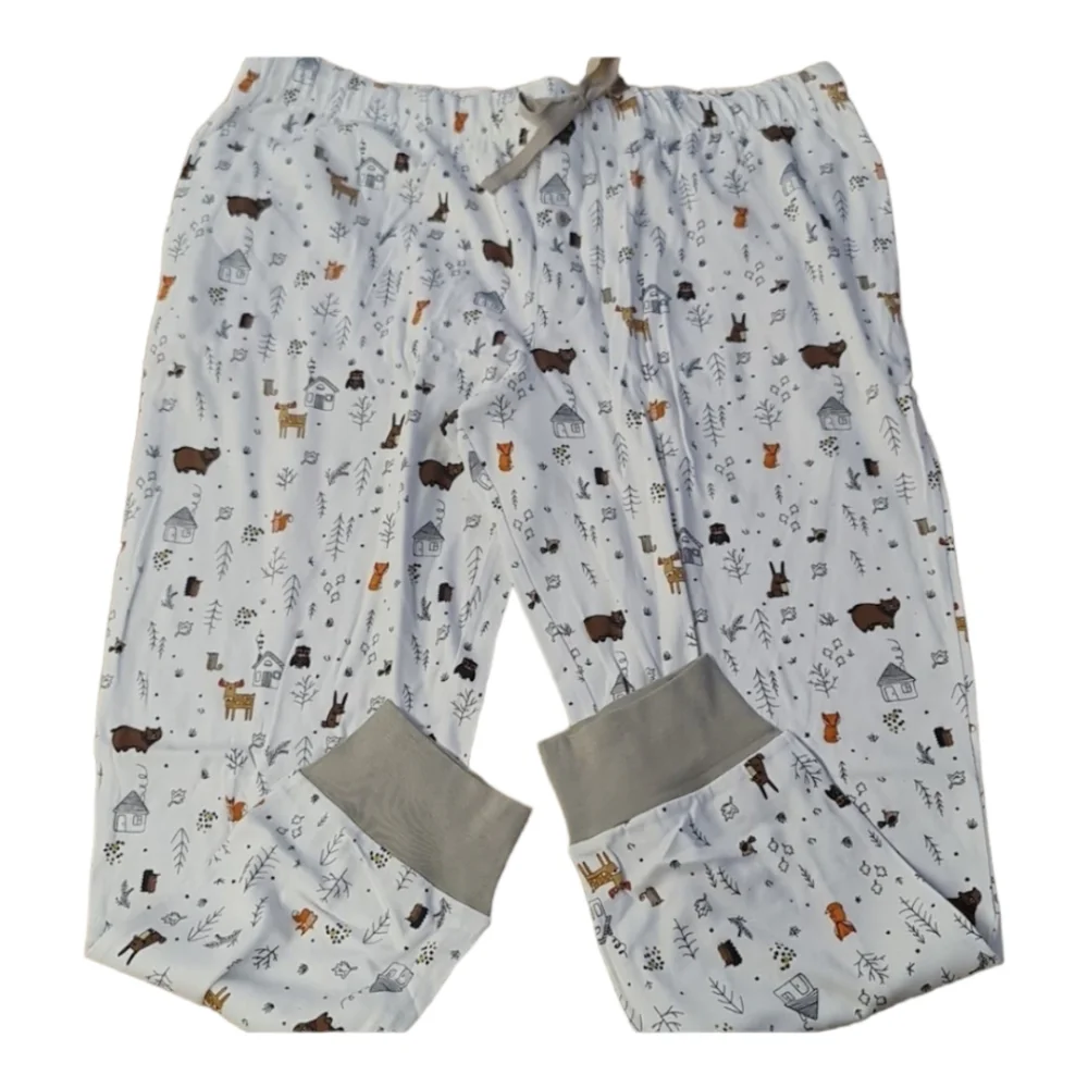 Cabin Print Matching Cotton Pajama Set, White with Print, XXL